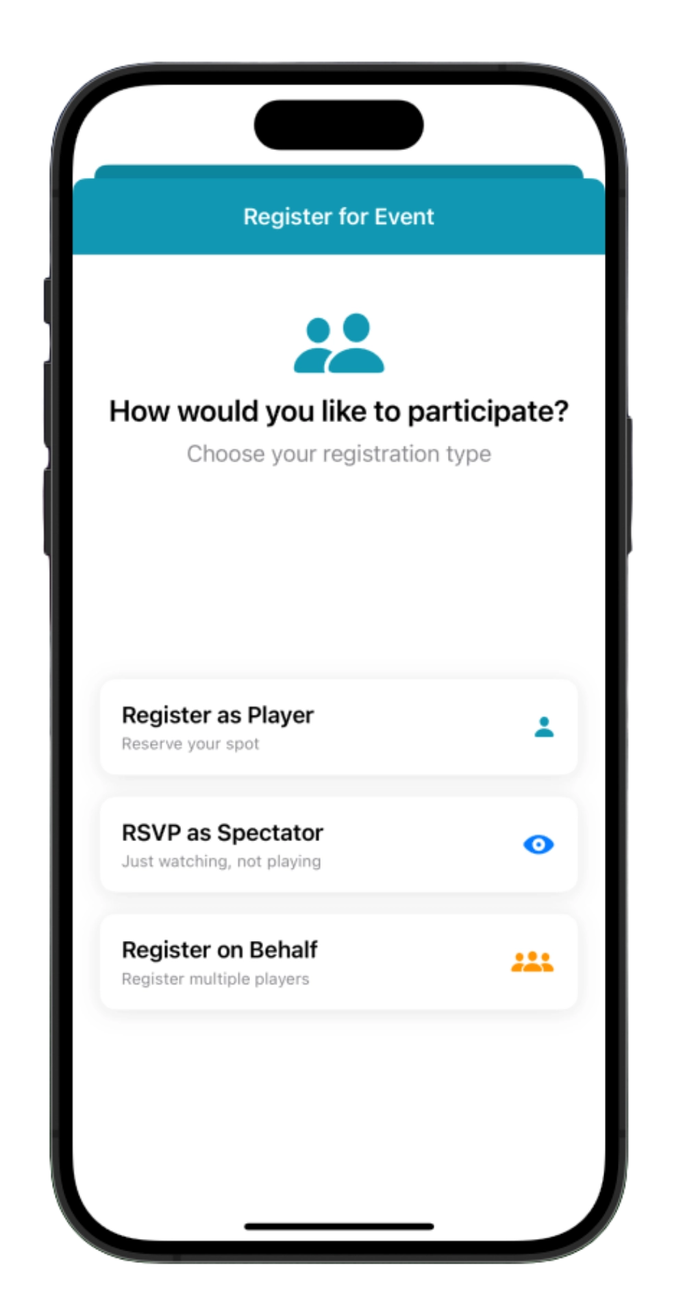 Event registration screen