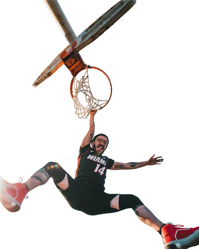 Basketball player dunking